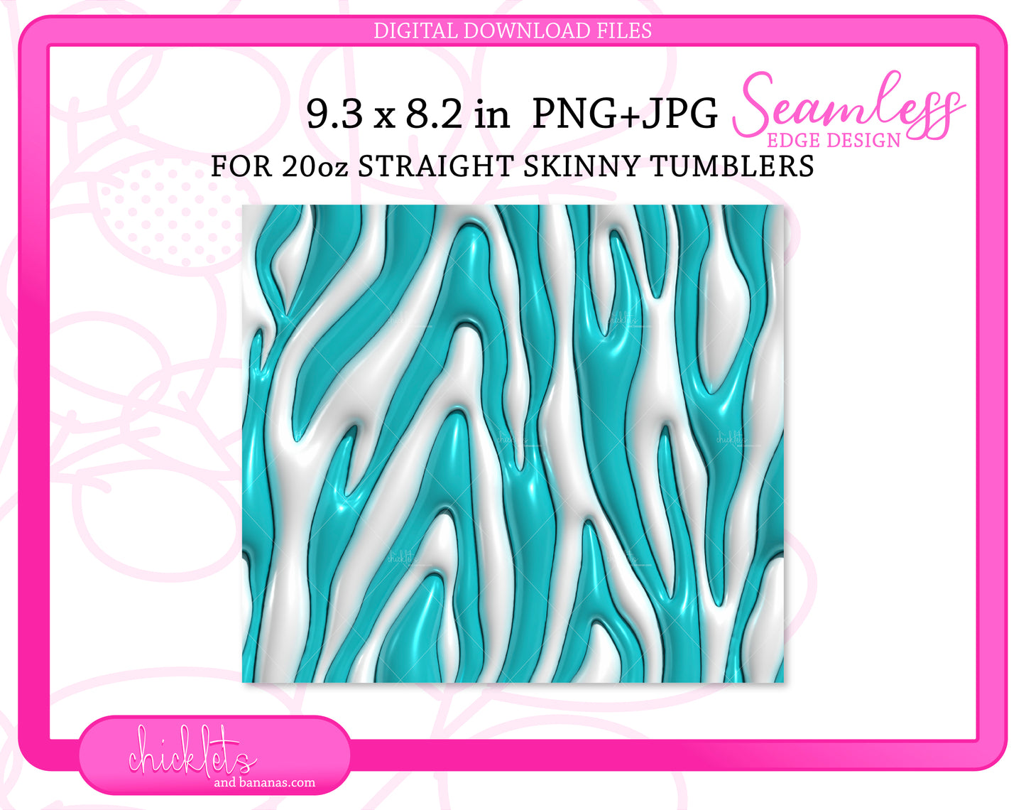 3D Puff Inflated Zebra Stripe Digital Download 20 oz Skinny Tumbler Wrap