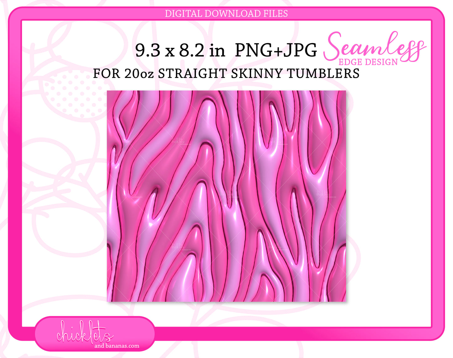 3D Puff Inflated Zebra Stripe Digital Download 20 oz Skinny Tumbler Wrap