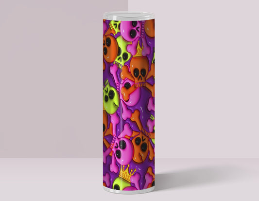 Seamless 3D Inflated Puff Pink Skulls with Gold Crowns Tumbler Wrap Digital Download | 20oz Skinny Tumbler Design | Instant PNG
