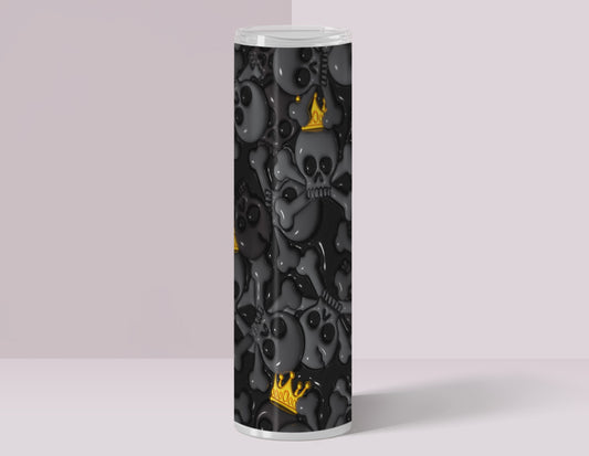 Seamless 3D Inflated Puff Black & Gray Skulls with Gold Crowns Tumbler Wrap Digital Download | 20oz Skinny Tumbler Design | Instant PNG
