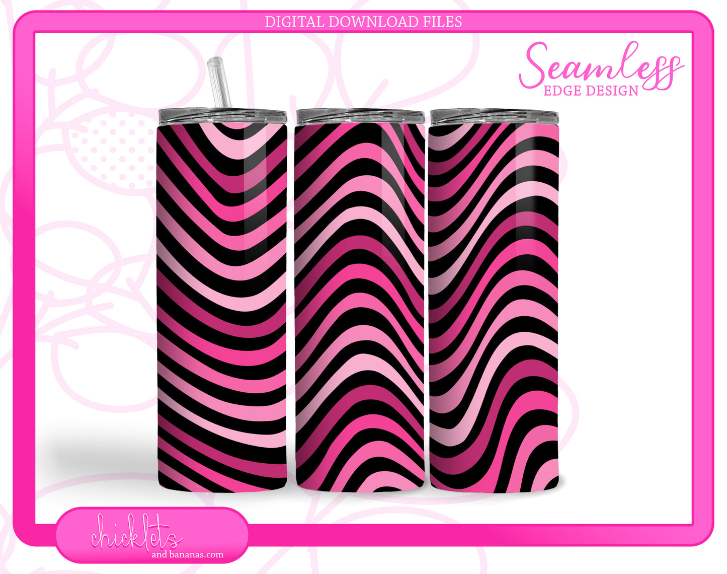 3D Seamless Inflated Sonic Wave Drip Pink and Black Tumbler Wrap | 20 oz Skinny Straight Tumbler | Digital Image Download