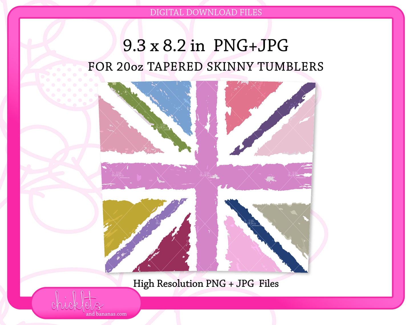 Punk Style Pink Union Jack Flag Tumbler Wrap | Seamless Skinny Straight Tumbler | Digital Download