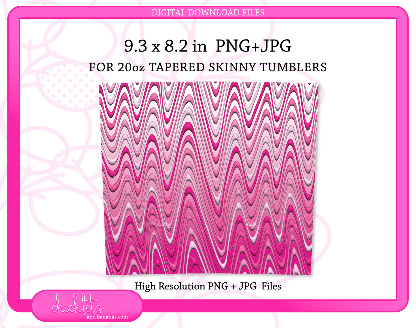 Seamless 3D Inflated Sonic Wave Drip Pink Tumbler Wrap | 20 oz Skinny Straight Tumbler | Digital Image Download