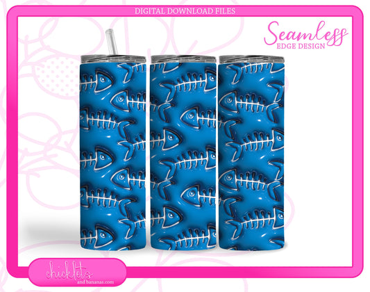 Seamless 3D Inflated Blue Puff Fish Skeleton Bones Sublimation Tumbler Wrap Digital Download | 20oz Skinny Tumbler Design | Instant PNG