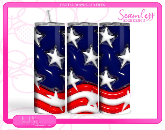 Seamless 3D Inflated Stars & Stripes Sublimation Design Tumbler Wrap | 20 oz Straight Tumbler | Digital Image Download